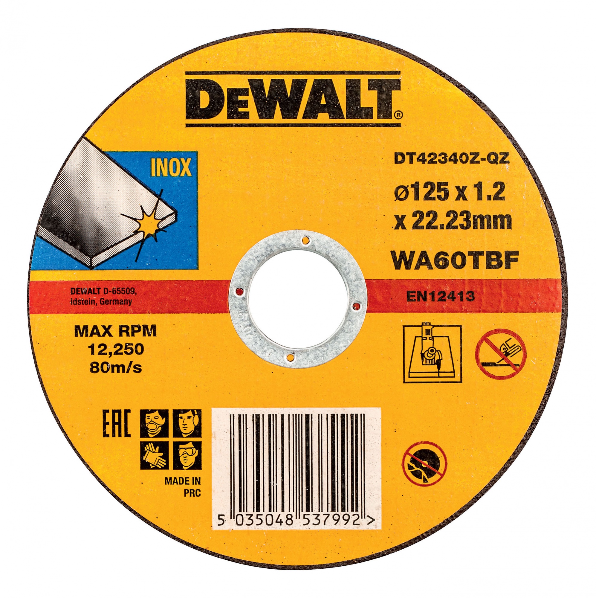 DEWALT Круг отрезной по металлу INOX 125x1.2 мм DEWALT DT42340Z-QZ